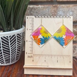 🌼 Bright Floral Resin Earrings | Gold Plated Stainless Hooks | Handmade